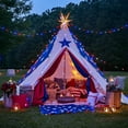 thumbnail image 6 of 2 Pack Red White and Blue Solar Lights, Each 100 LED 33FT Solar Fairy Lights Outdoor Waterproof, 4th of July Solar String Lights for Independence Day Outside Decorations, 6 of 7