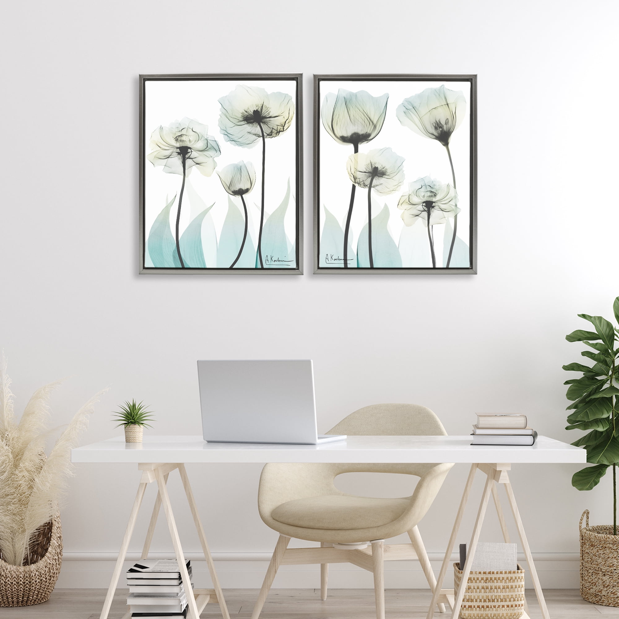 Stupell Industries Luxury Of Creation Flowers 2 Piece Gray Framed Floater Canvas Set, design by Albert Koetsier
