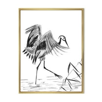 Designart 'Monochrome Japanese Oriental Crane Bird' Traditional Framed Canvas Wall Art Print