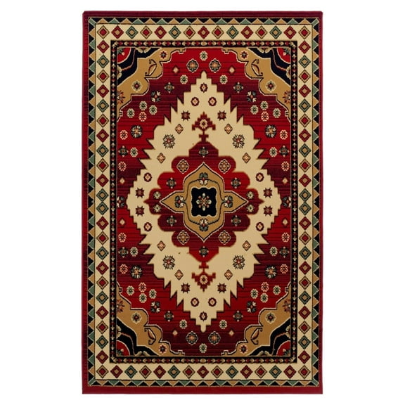Superior Folk Diamond Rustic Eclectic Bohemian Power-Loomed Indoor Area Rug, Red, 4' x 6'