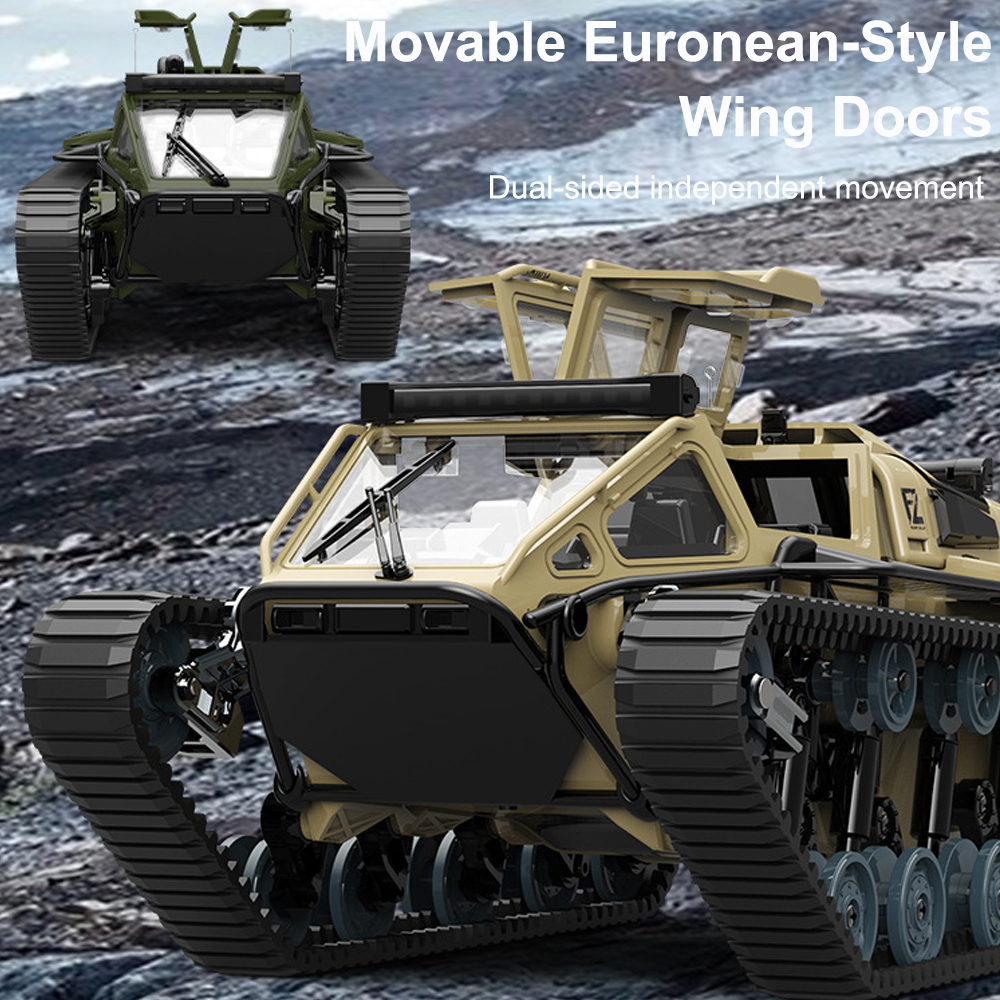 RC Tank Car, 1:16 Remote Control Crawler 10KM/H High Speed Tank, 2.4Ghz RC Rock Crawler Off-Road 4WD 360°Rotating Drifting Car with 2 Batteries, Military Truck Toy Gift for Kids