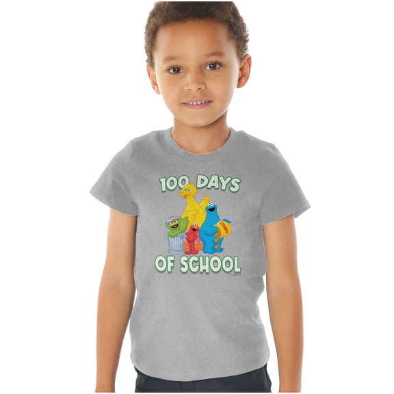 Sesame Street 100 Days of School Kids T Shirt (3) for Toddler Boys and Girls, Athletic Heather