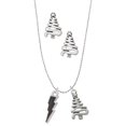 thumbnail image 1 of Delight Jewelry Silvertone Black Lightning Bolt Silver tone Zig Zag Christmas Tree Charm Necklace and Stud Earrings, 1 of 4