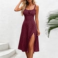 thumbnail image 4 of Bxsruta Womens Sundress Polka Dot Midi Dress Slit Summer Casual Dresses, 4 of 8