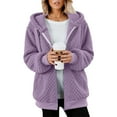 thumbnail image 3 of Womens Fleece Jacket Fall Winter Oversized Lightweight Zip Up Hooded Fuzzy Casual Coats With Pockets Outerwear, 3 of 7