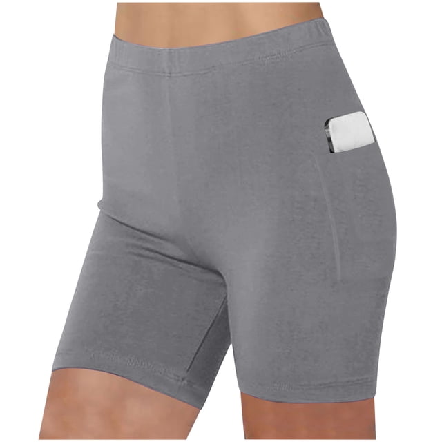 Shorts Elásticos de Vestir para Mujer, Casuales, de Cintura Alta, para Entrenamiento, Correr y Yoga, con Bolsillos, Gris Oscuro, XL