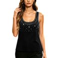 thumbnail image 2 of Wooowa Women's Tank Tops Round Neck Rhinestone Decor Sleeveless Thick Strap Summer Sparkle Skinny Shirt Top, 2 of 6