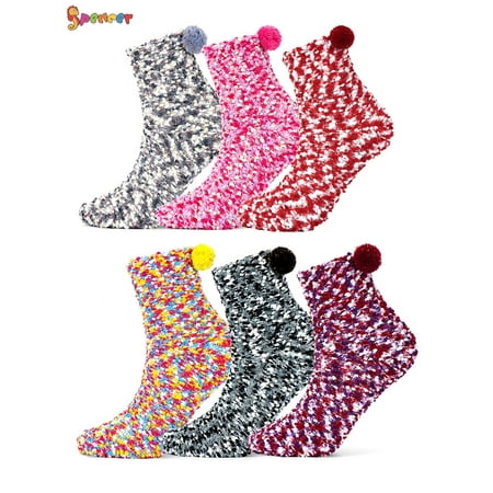 Spencer 6 Pairs Fuzzy Fluffy Socks for Women Winter Warm Slipper Socks DIY Plush Sock Cupcake Boxes Gift for Holiday Christmas (Multicolor)