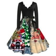 thumbnail image 1 of Felwors Robe de Thé Classique pour Femme de Noël à Manches Longues, Robe à Col en V avec Ceinture, Robe Évasée pour Cocktail et Fête, 1 of 4
