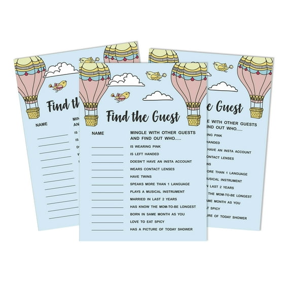 Inkdotpot 50Find The GuestBaby Shower Game Party Supply Hot Air Balloon Gender Neutral Icebreaker Party Game