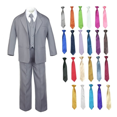 

6pc Baby Toddler Boy Teen Formal Party Medium Gray Suit w/ Satin Necktie Sm-20