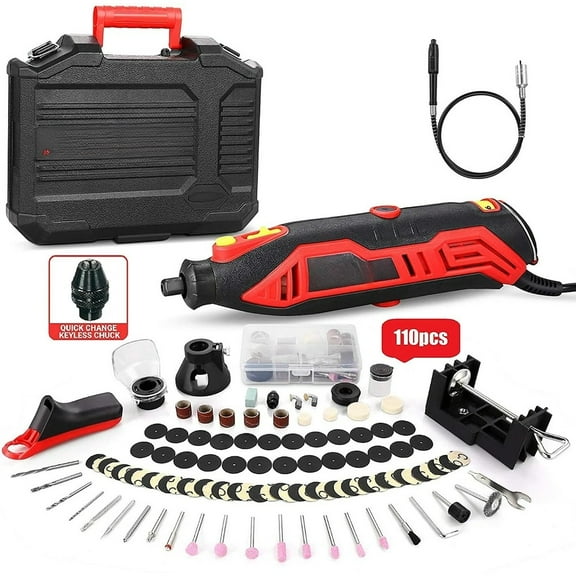 Rotary Tool Kit with MultiPro Keyless Chuck and Flex Shaft - 110pcs Accessories