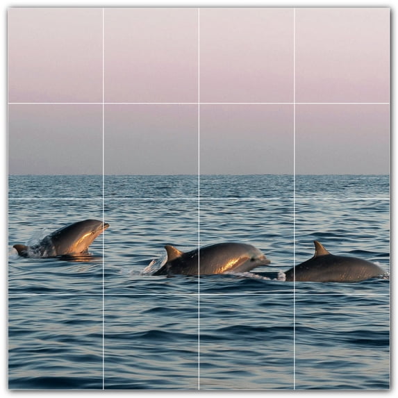 Picture-Tiles.com: Dolphin Ceramic Tile Wall Mural WAL500517-44XL. 48"W x 48"H using (16) 12" x 12" Ceramic Tiles-Satin Finish