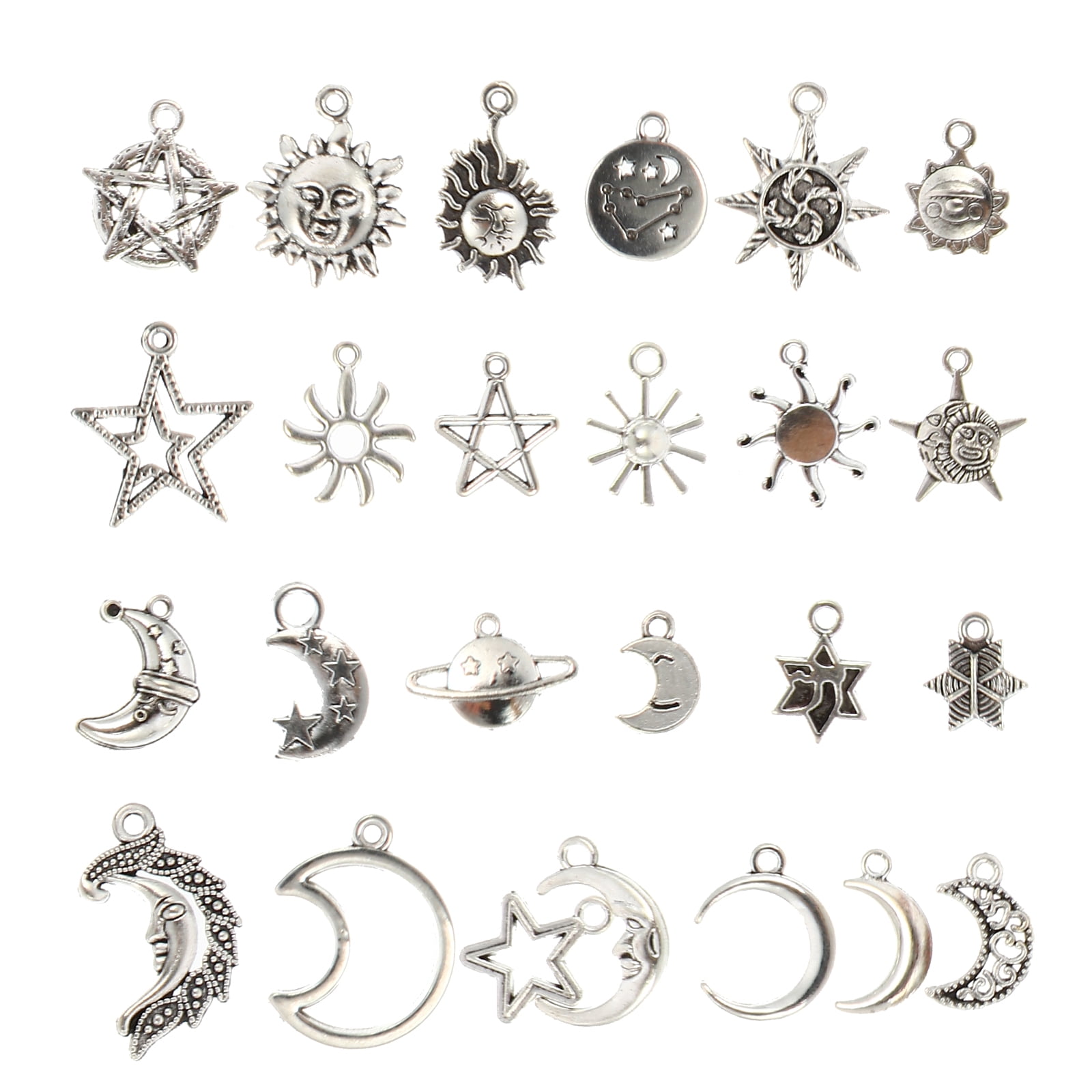 CHICIRIS 70PCS Craft Supplies Mixed Antique Silver Sun Moon Stars