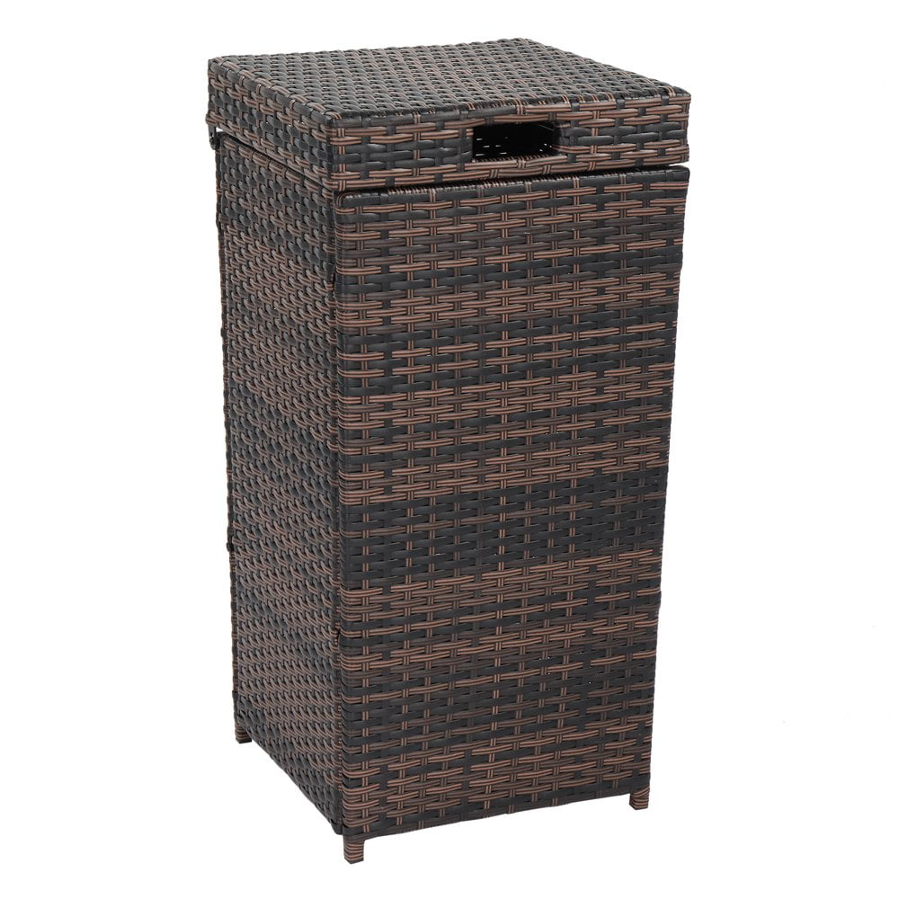 GZXS Large Brown Wicker Waste Basket with Lid Wastebasket Poolside