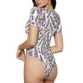 thumbnail image 3 of The Xecao Lavender Flowers Women's Crew Neck Body Suit, a short-sleeved bodysuit and basic swimsuit, both comfort and style for dating and daily life, 3 of 9