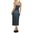 thumbnail image 6 of Biekopu Women's Bodycon Tube Dress, Strapless Contrast Color Mesh Overlay Long Party Club Dress, 6 of 6