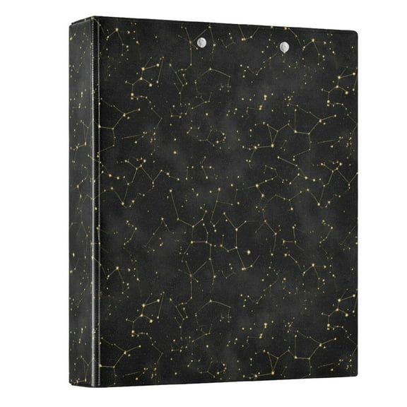 Three Ring Binder Black and Gold Constellation 1.5 Inch Round Binder D-Rings for Office Supplies and More