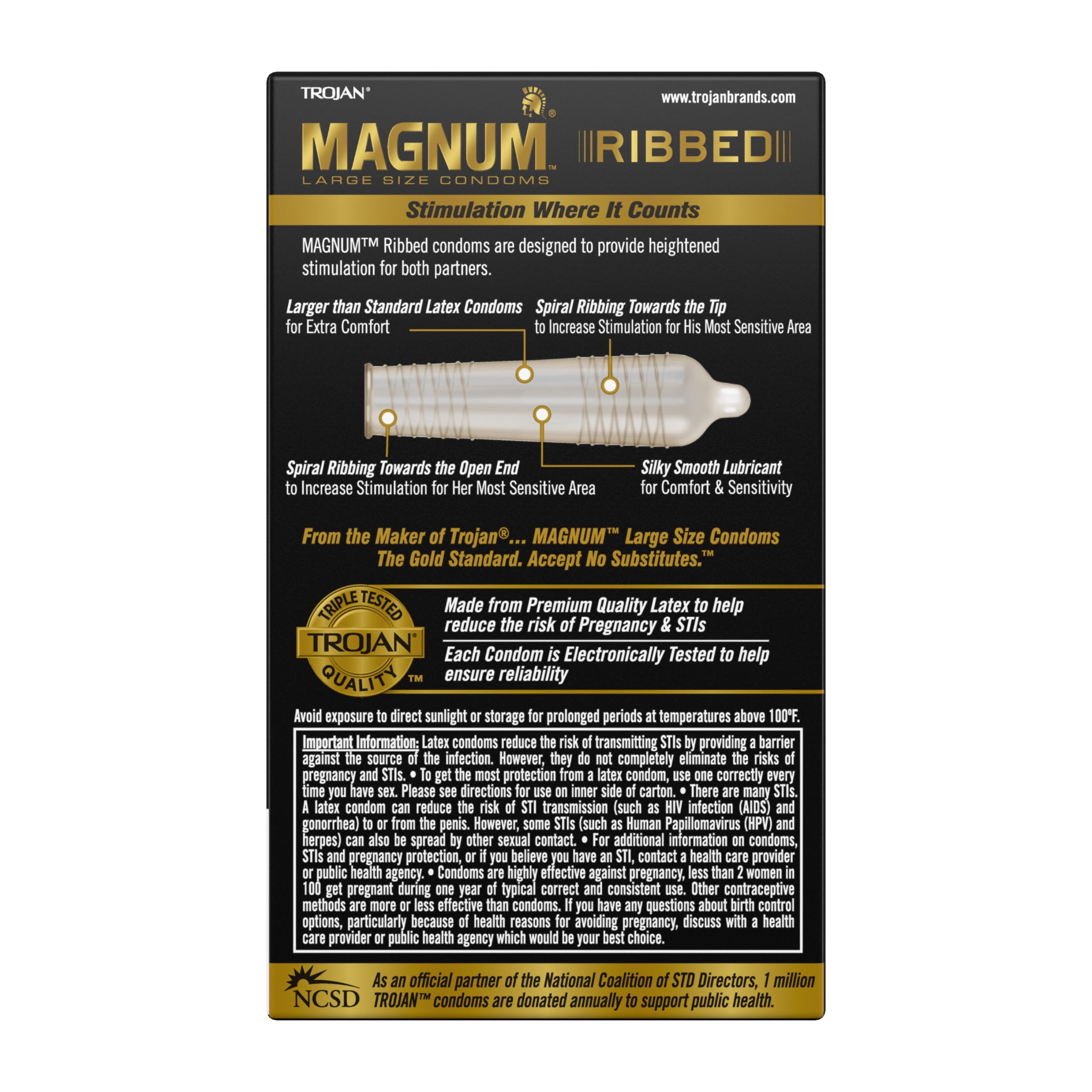 Trojan Magnum Ribbed Large Size Lubricated Condoms - 12 Count