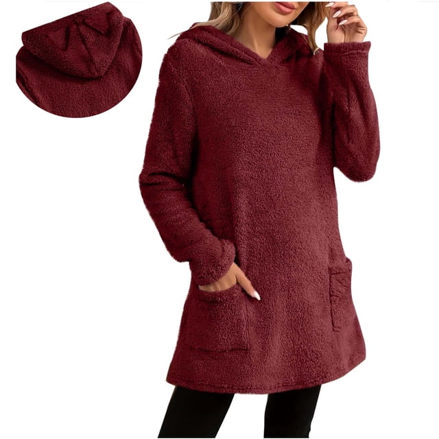 Robe Chandail Sherpa Femme - Mini Robe Duveteuse Hiver 2025 Chaude en Molleton avec Poches
