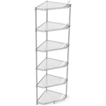 6 Tier NSF Metal Shelf Pentagonal Corner Wire Shelving Unit, 600lbs Capacity Heavy Duty Adjustable Storage Rack with Shelf Liners for Kitchen Garage Office Etc Room Corner