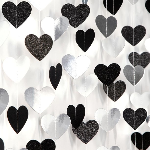 Guirnalda De Corazón Para Decoración De Fiesta, Color Negro, Blanco Y Plateado, 52 Pies, 21 Hombres, Cumpleaños, Año Nuevo, Telón De Fondo Colgante, Serpentinas, Graduación, Compromiso, Boda, Despedid