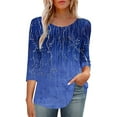 thumbnail image 6 of HAPIMO Women' Plus Size Crew Neck Tees Summer Tops for Women Casual Loose Flowy Fashion Clothes Flower Print Tops Elegant Pleated Blouses Dressy Tunic Dark Blue S, 6 of 9