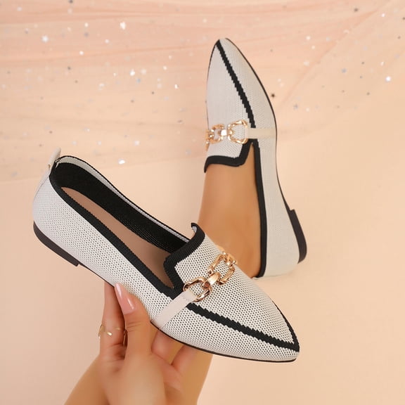 BRGZLK Womens Loafer Flat Shoes Fashion Color Block Mesh Breathable Pointed Toe Ballet Flats Dressy Casual Slip On Walking Shoes for Outdoor Wear White 9