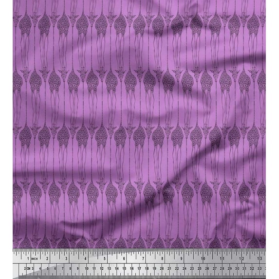 Soimoi Purple Cotton Cambric Fabric Giraffe Animal Print Sewing Fabric BTY 42 Inch Wide