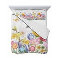thumbnail image 7 of Quilts Full Size Bedding Set, Watercolor Floral Lightweight Quilted Comforter, Spring Tulip Sunflowers Butterfly Soft Reversible Bedspread Coverlet with Pillow Covers for All Season, 78" x 90", 7 of 7