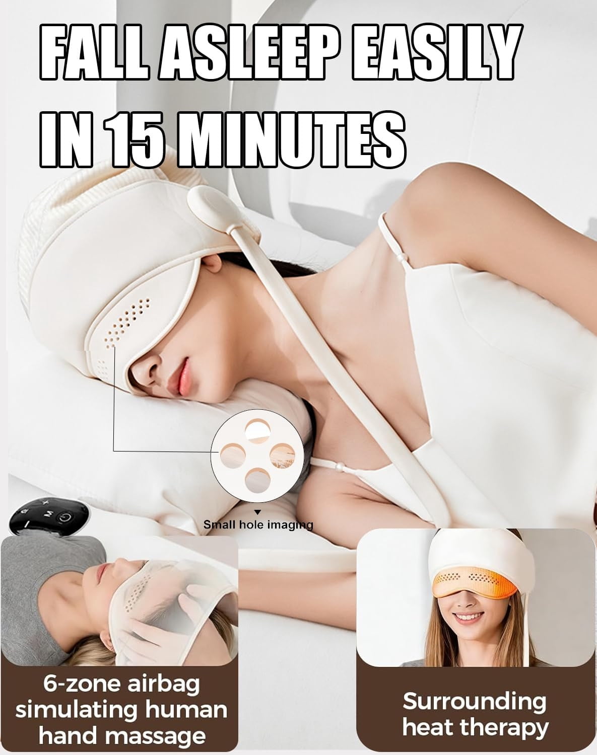 YiFudd Head Massager with Heat and Remote Control, Heated Eye Mask for Migraine Relief and Sleep, Eye Massager Adjustable Modes for Relaxation, Cap-Free Design, Gift for Women and Men