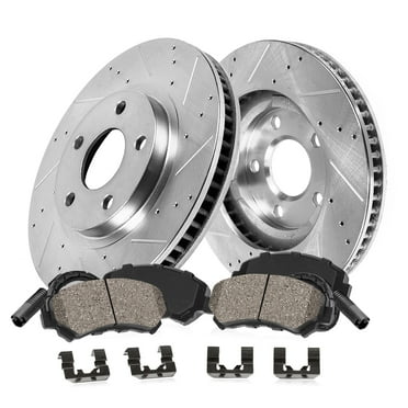 Callahan Brake Parts Brake Kit for Audi A6 14-15 Audi A6 Quattro 14-15 Audi A7 Quattro 14-15 Audi Q5 13-16 Audi S4 12-16 Audi S5 12-17 Front Drilled Slotted Rotors with Ceramic Brake Pads EBYK034472
