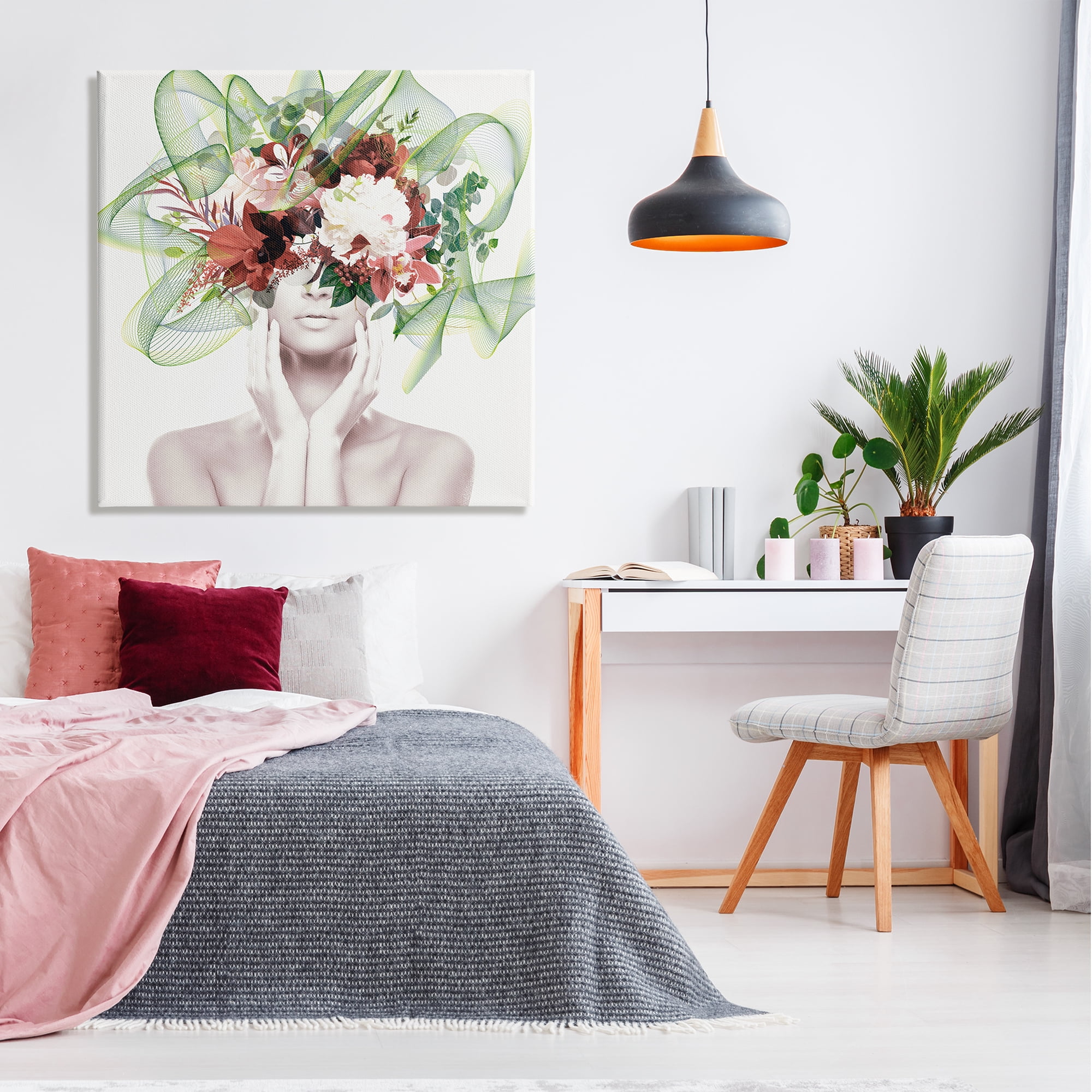 Stupell Conceptual Flower Face Woman Botanical & Floral Painting Gallery Wrapped Canvas Print Wall Art