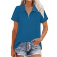 thumbnail image 2 of Sevevn Women Casual V-Neck Short Sleeve Solid Colour Zipper Pullover Blouse T-shirt Tops Loose Womens Casual T-shirt, 2 of 9