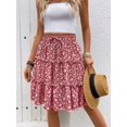 thumbnail image 4 of Red Ditsy Floral Tiered Ruffle Skirt With Drawstring Waist For Spring Summer Holiday, 4 of 6