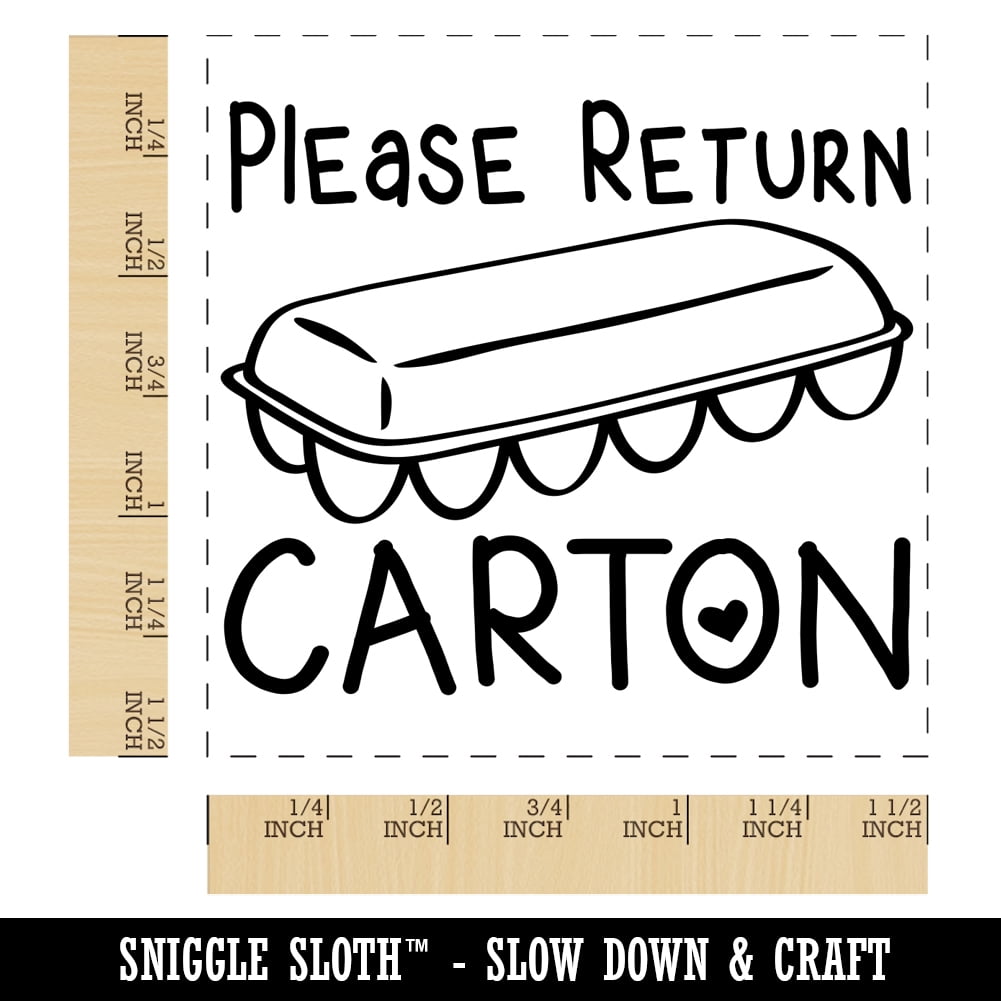 Please Return Egg Carton Heart Self-Inking Rubber Stamp Ink Stamper - Red Ink - Large 1-1/2 Inch