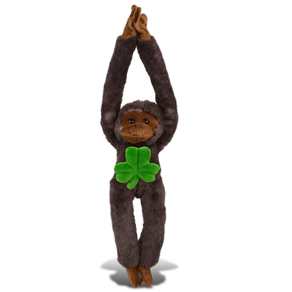 DolliBu Black Capuchin Monkey Stuffed Animal with Green Plush Shamrock, Cute Green Shamrock Plush, Fun St Patricks Day Stuffed Animal Monkey, Good Luck St Patricks Day Toys for Kids, Baby - 21 Inches