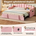thumbnail image 2 of Upholstered Twin Size Daybed with Adjustable Height Pop Up Trundle Twin Bed and USB & Type-C Charging Port, Day Bed Frame with 2 Side Pockets, No Box-Spring Needed, Pink, 2 of 8