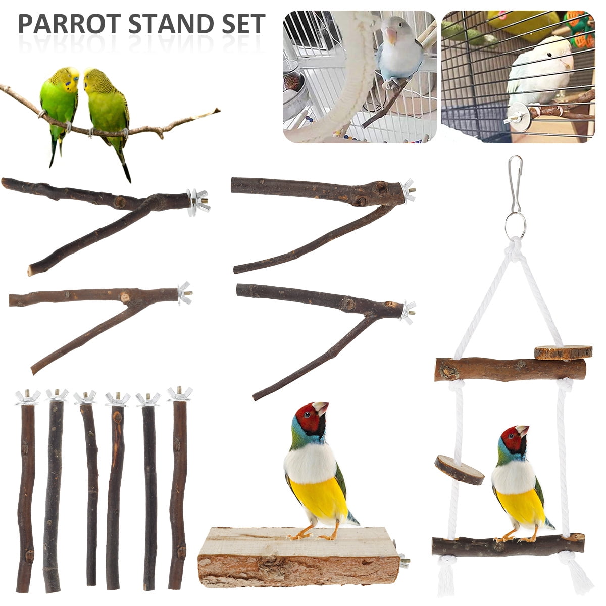 Harupink Parrot Bird Perches Natural Wood Bird Standing Stick Parrot