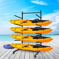 thumbnail image 2 of Support de Kayak Robuste avec Roues – Support de Rangement Autoportant à 4 Niveaux Ajustable pour Kayaks, Canots, Planches de Surf – Coussinets EVA Antidérapants, Construction en Acier Durable – Usage Garage/extérieur (Noir, Lot de 1), 2 of 7