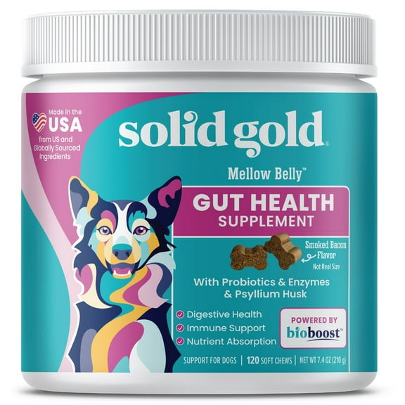 Solid Gold Mellow Belly Gut Health Supplement for Dogs, Bacon Flavor 120 ct
