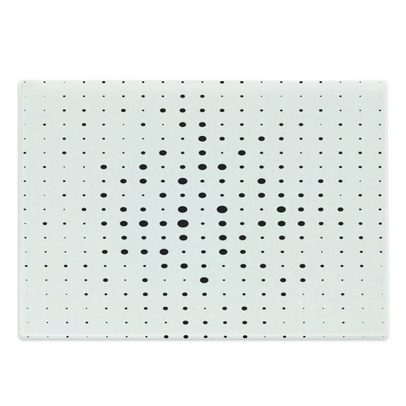 Abstract Cutting Board, Pop Art Style Illustration with Big and Little Dots Minimalist Half Toned Pattern, Decorative Tempered Glass Cutting and Serving Board, Large Size, Black White, by Ambesonne