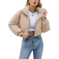 thumbnail image 3 of Chaqueta acolchada ligera para mujer, manga larga, cuello alto, cremallera, chaqueta acolchada recortada, 3 of 5