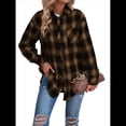 thumbnail image 1 of Camisas de Franela con Botones para Mujer, Camisas A Cuadros de Larga, Blusa Informal de Negocios Caqui M, 1 of 7