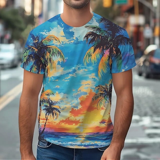 Men’s Novelty Graphic Summer T Shirt with Classic Print for Daily Casual Wear Smooth Short Sleeve Tee