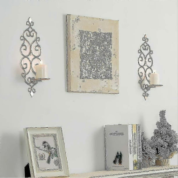 Wall Candle Sconce Holder Set Of 2 Hanging Iron Glass Candle Holder Candle Sconces For Wall Mounted Decoration Set Classical Curved Style