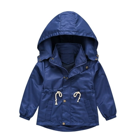 

kpoplk Baby Girl Jacket Toddler Baby Denim Jackets Button-Jeans Coat Ripped Hooded Top Fall Cowboy Outwear Clothes for Kids Girls Boys(Navy)