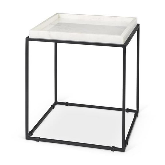 HomeRoots 604462 20 in. White & Black Marble & Metal Square Frame End Table