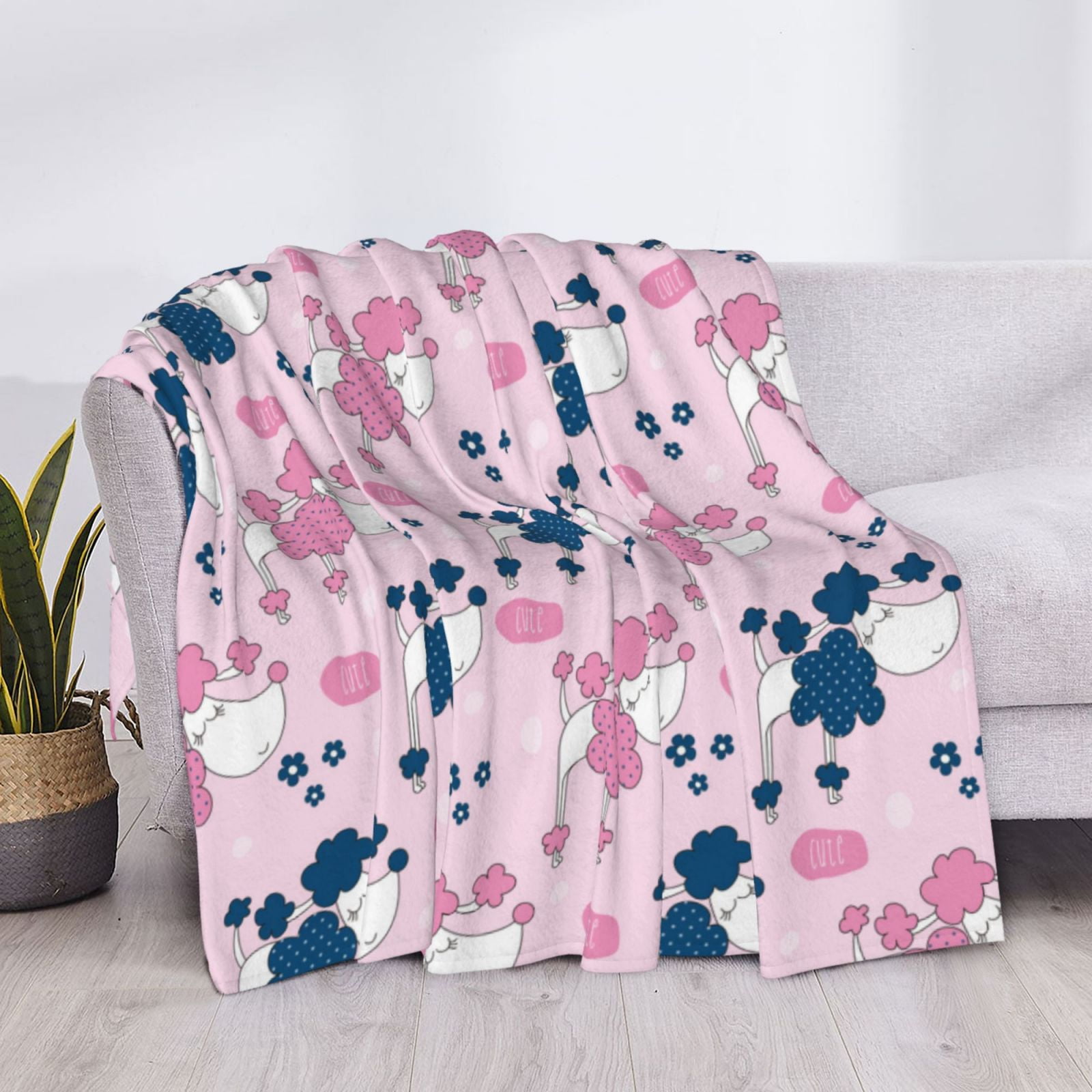 Throw Blanket for Couch - Abstract Pink Cute Poodle Dog Soft Comfy Lightweight Cozy Warm Throw Blanket, Fuzzy Plush Flannel Blanket & Throws for Sofa and Bed All Season