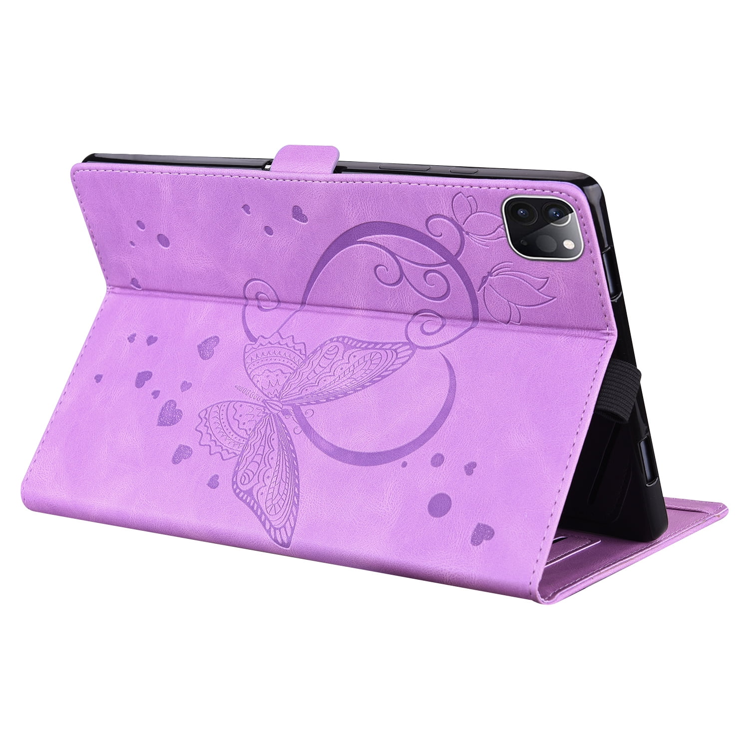 Allytechgroup iPad Pro 11 M4 2024 Case, PU Leather Folio Stand Bumper Anti-Scratch Kickstand Butterfly Embossed Shockproof Slim Fit Pencil Holder Case Cover for Apple iPad Pro 11" 2024, Purple